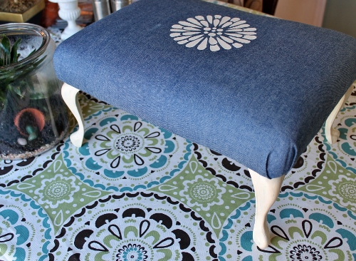 a creative idea for reupholstering an old stool, painted furniture, reupholster