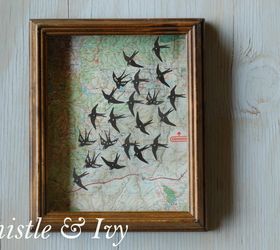 map and swallows shadow box, crafts, how to, repurposing upcycling, wall decor