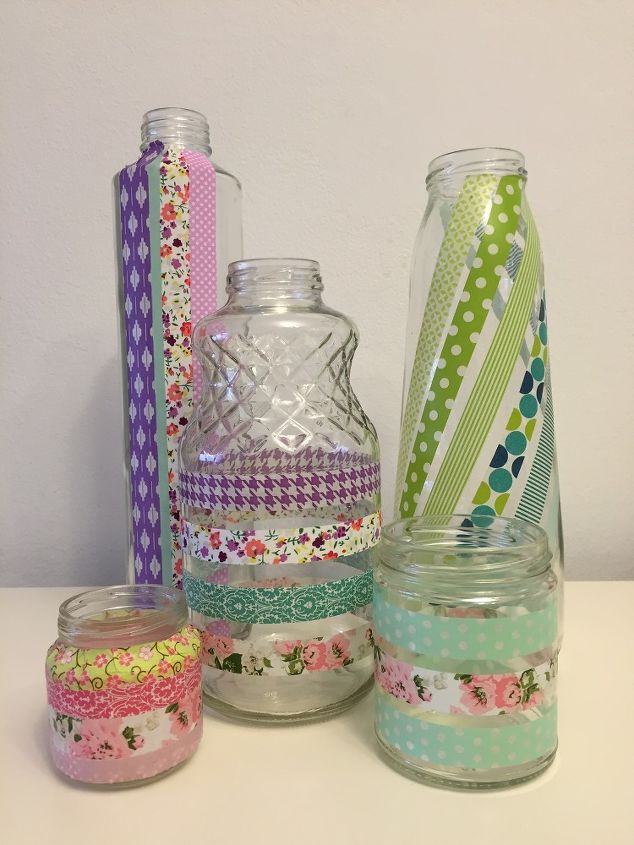 washi tape flower vases, crafts, flowers, gardening, home decor, mason jars, repurposing upcycling