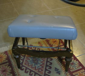 ugly grey vinyl foot stool gets a pretty makeover, chalk paint, painted furniture, reupholster, Adjustable foot stool