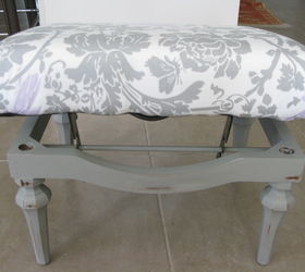 ugly grey vinyl foot stool gets a pretty makeover, chalk paint, painted furniture, reupholster