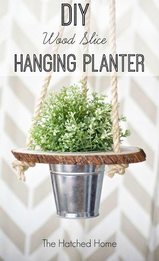 wood slice hanging planter, container gardening, crafts, gardening, how to, woodworking projects
