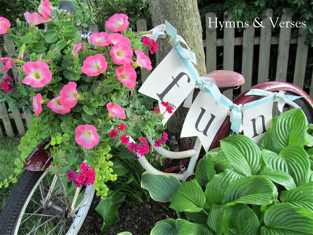 vintage bicycle basket planter take 2, crafts, flowers, gardening, painted furniture, repurposing upcycling