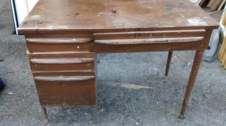 midcentury modern desk and chair makeover, painted furniture, repurposing upcycling, reupholster