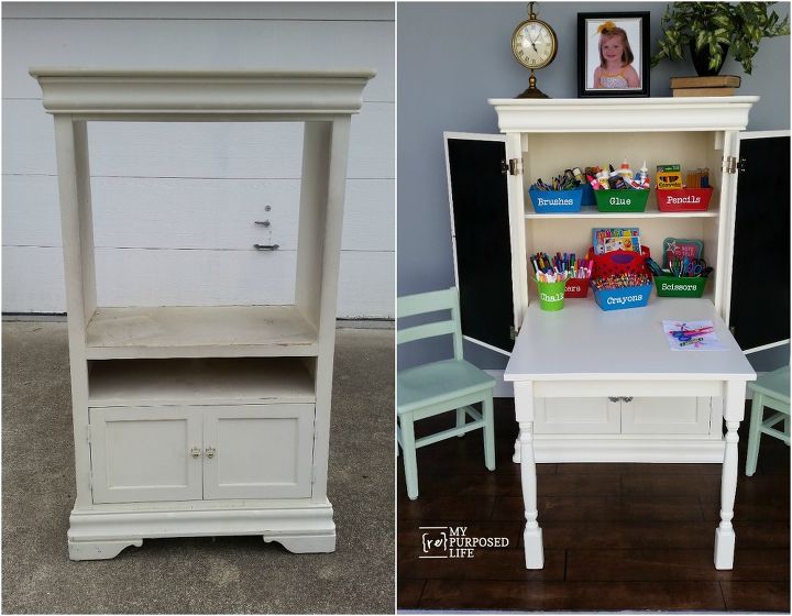 repurposed armoire into kids art center desk, painted furniture, repurposing upcycling, woodworking projects
