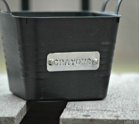 dollar store storage bins with custom metal tags, crafts, how to, organizing, repurposing upcycling, storage ideas
