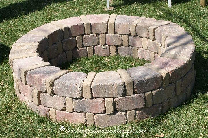 how we built our own fire pit for under 75, concrete masonry, how to, outdoor living, Third and final ring complete