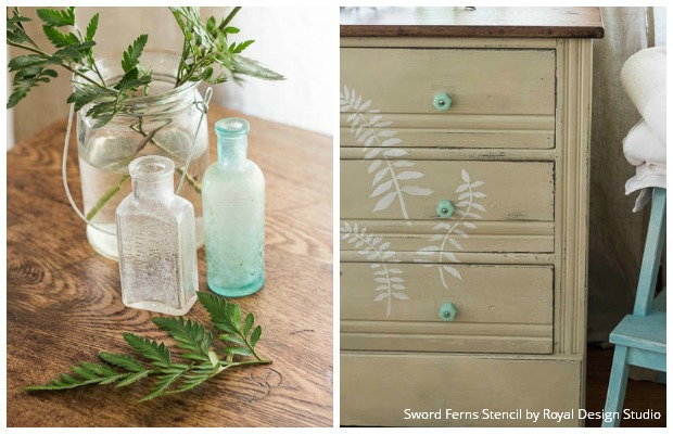 feathery fern stencils for a chalk paint dresser, chalk paint, painted furniture