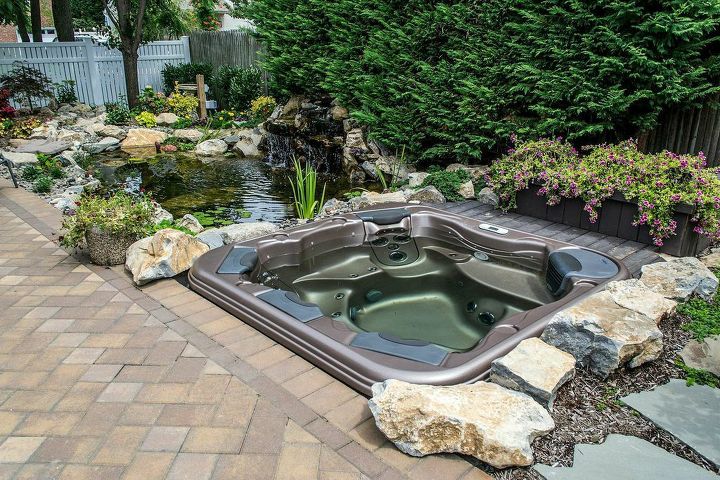 for a portable spa with an in ground look put it in the vault, Backyard Pond and Spa