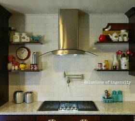 onward kitchen soldiers crown moulding and floating shelves, kitchen cabinets, kitchen design, shelving ideas, wall decor, woodworking projects