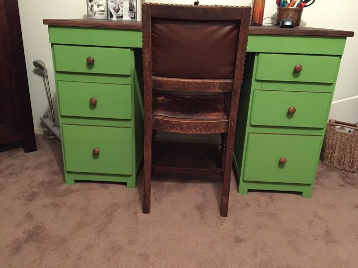 very old desk facelift, painted furniture