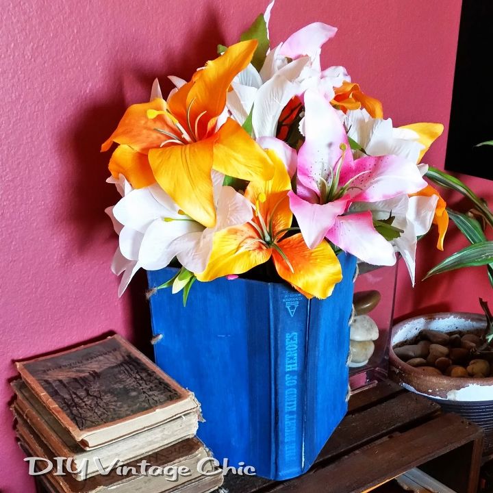 vintage book flower vase, crafts, flowers, gardening, home decor, repurposing upcycling
