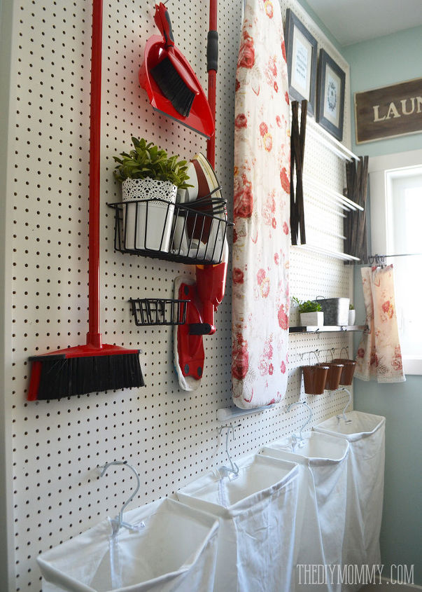 a vintage inspired red aqua laundry room makeover, laundry rooms, organizing, repurposing upcycling, storage ideas, wall decor