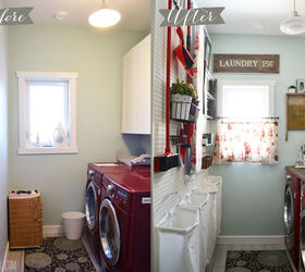 a vintage inspired red aqua laundry room makeover, laundry rooms, organizing, repurposing upcycling, storage ideas, wall decor