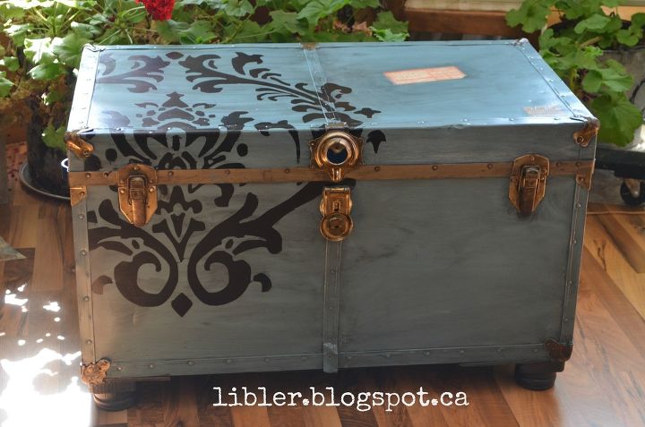 turquoise trunk with a flourish, painted furniture, repurposing upcycling, rustic furniture, storage ideas