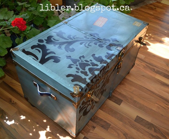 turquoise trunk with a flourish, painted furniture, repurposing upcycling, rustic furniture, storage ideas