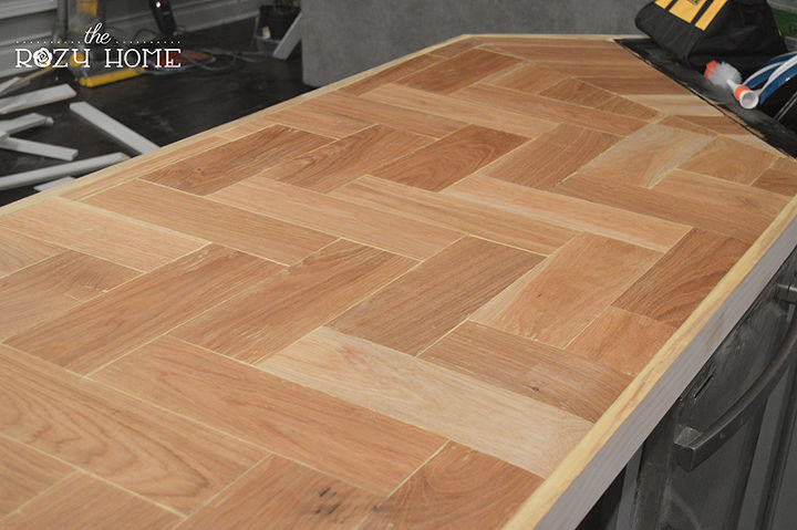 diy wood herringbone counters, countertops, diy, how to, kitchen design, kitchen island, painting, woodworking projects