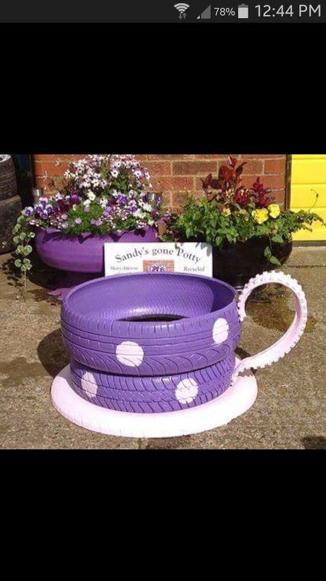 q teacup planters made from old tires, container gardening, gardening, painting, repurposing upcycling, Teacup planter made out of tires