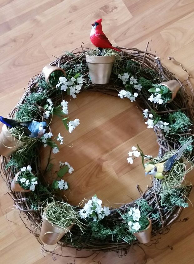 clay pot bird wreath, crafts, how to, repurposing upcycling, wreaths