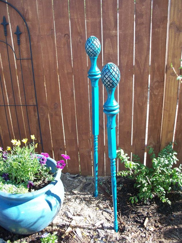 create cool yard art from finials and table legs