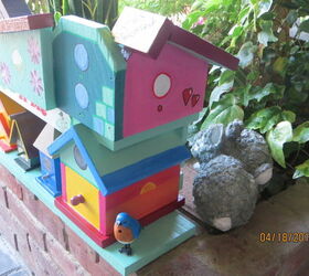 my birdhouse find is done called birdhouse condo of many colors, crafts, gardening, outdoor living, pets animals, repurposing upcycling