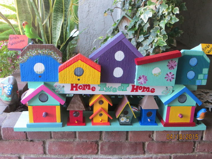 my birdhouse find is done called birdhouse condo of many colors, crafts, gardening, outdoor living, pets animals, repurposing upcycling, Home Tweet Home
