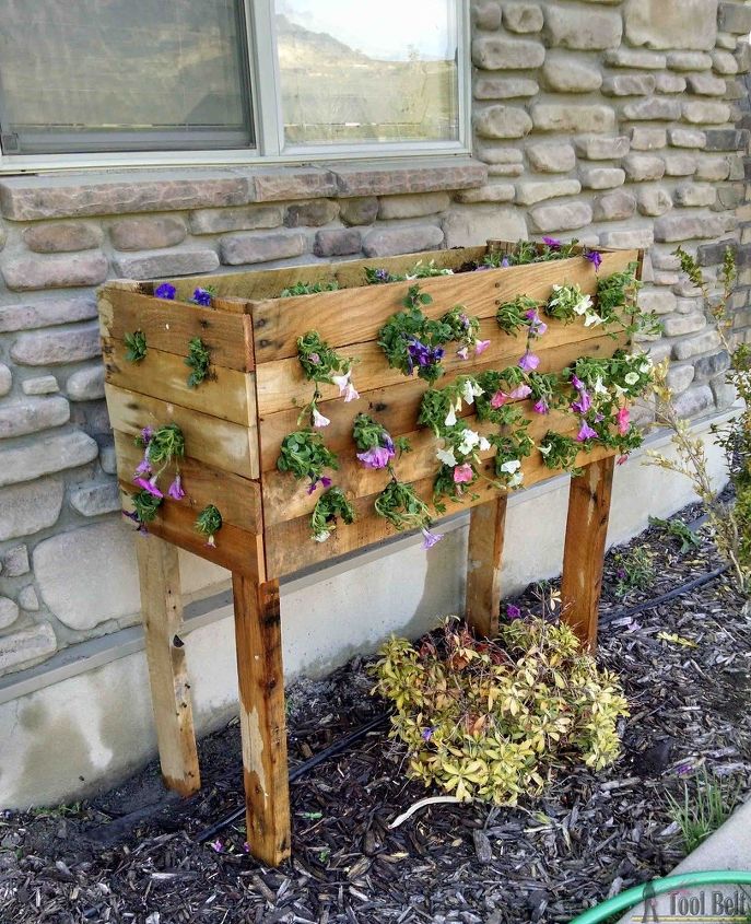 pallet planter box for cascading flowers, container gardening, flowers, gardening, how to, pallet, repurposing upcycling