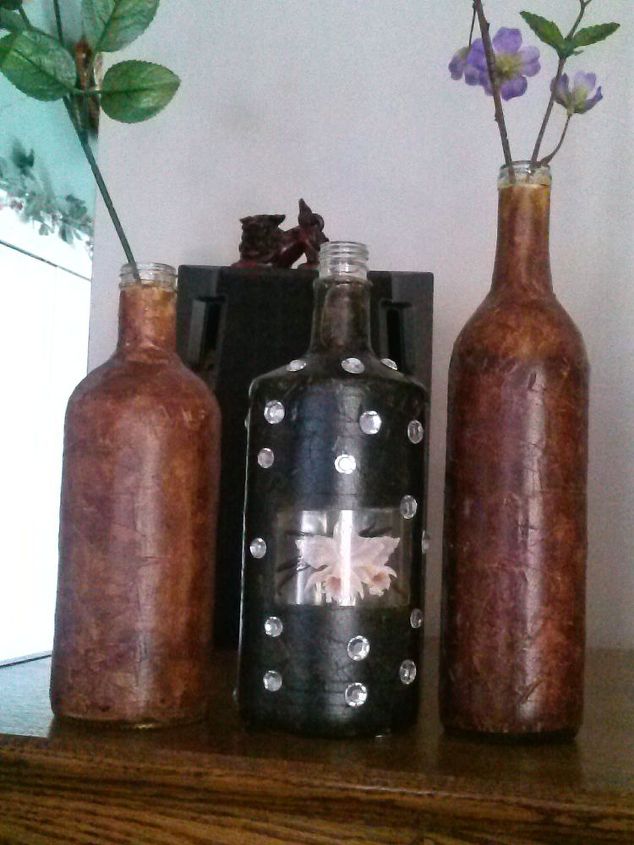 leather look bottle with masking tape, crafts, how to, repurposing upcycling, liquor bottle in middle