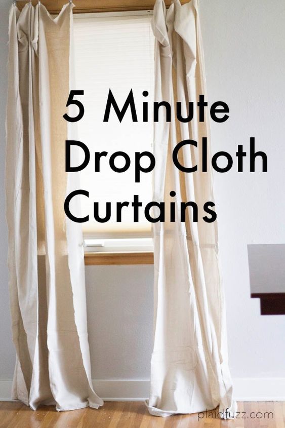5 minute drop cloth curtains, how to, repurposing upcycling, reupholster, window treatments, windows