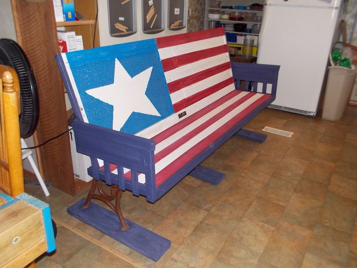 flag bench, diy, doors, how to, outdoor furniture, painted furniture, repurposing upcycling