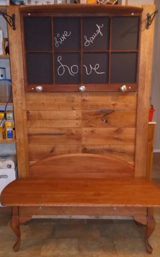 curbside to hall tree, chalkboard paint, painted furniture, repurposing upcycling