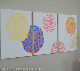 DIY Triptych Wall Art With Bloomers Floral Stencils Hometalk