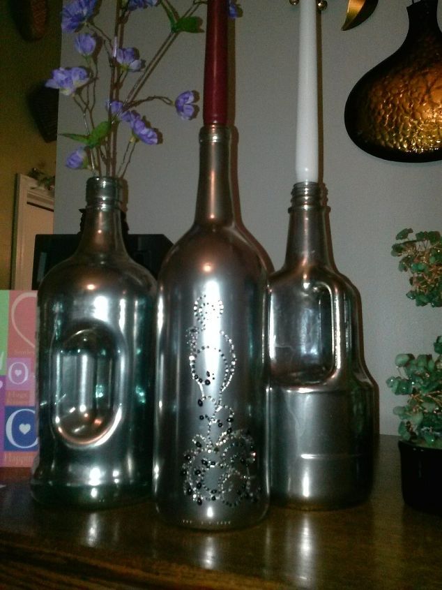 decorated liquor bottles, crafts, how to, repurposing upcycling