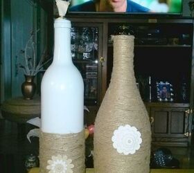 jute wrapped wine bottles, crafts, how to, repurposing upcycling, the one on the left is a torch
