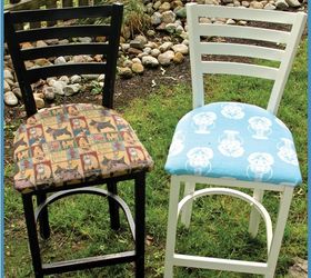 cafe castaways became beach bar stools, painted furniture, reupholster