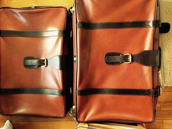 q old leather suitcases, crafts, repurposing upcycling, Two of the same 1 slightly bigger