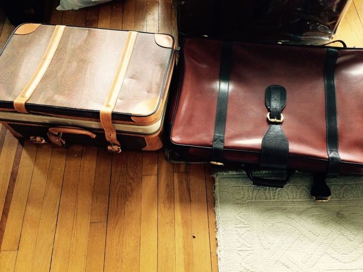 q old leather suitcases, crafts, repurposing upcycling, 1 on left is odd man out