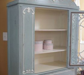 blue white vintage china cabinet, chalk paint, painted furniture, repurposing upcycling