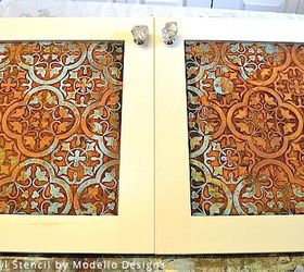how to stencil a rustic patina pattern on bathroom cabinets