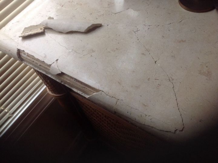broken marble on top of dresser, Side