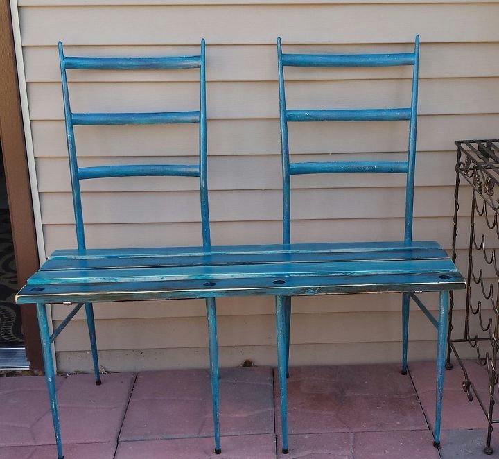 bench from 2 old metal chairs