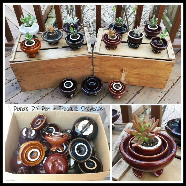 ceramic insulator succulent planters, container gardening, flowers, gardening, repurposing upcycling, succulents