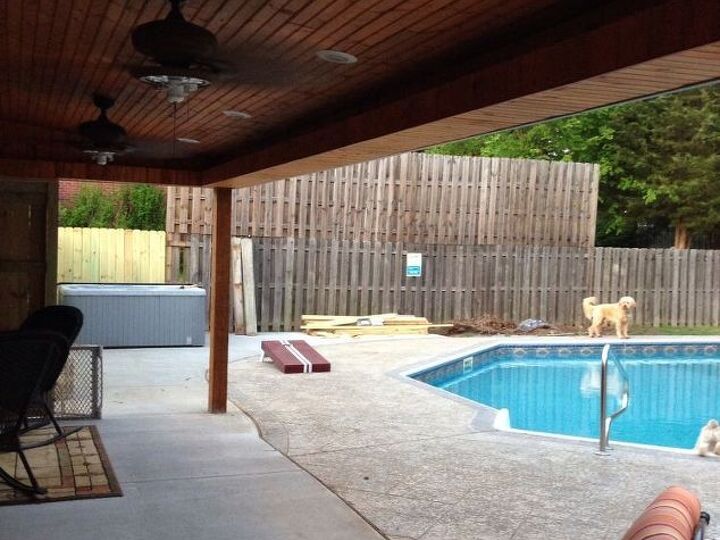q how do i keep carpenter bees from boring holes in my new outdoor space, outdoor living, pest control, Outdoor space with breadboard