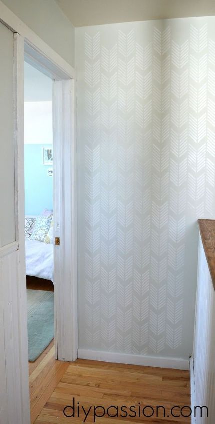 updating hallway with stenciled wall, painting, wall decor