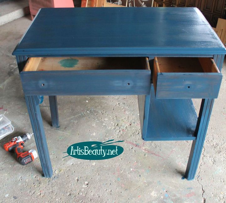 the golden elephant navy and gold desk makeover, painted furniture, repurposing upcycling
