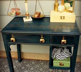 the golden elephant navy and gold desk makeover, painted furniture, repurposing upcycling
