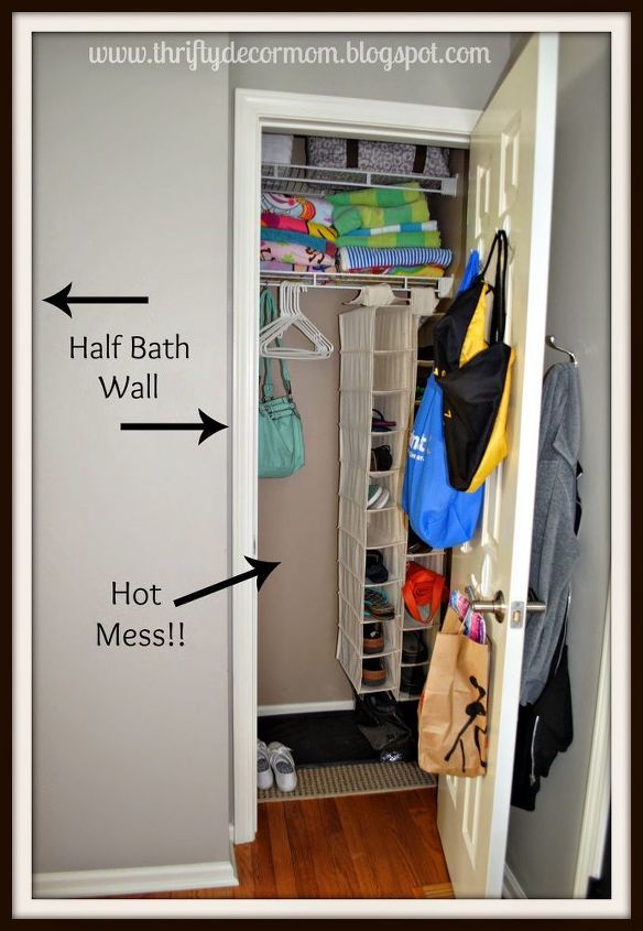 coat closet turned mini mudroom, closet, foyer, organizing