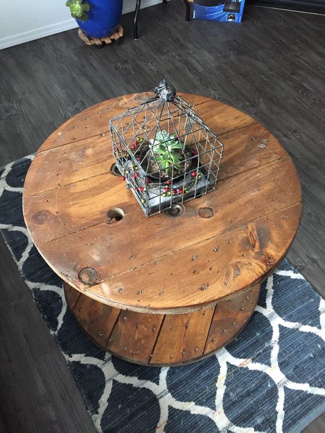 repurposed electrical reel to table, painted furniture, repurposing upcycling