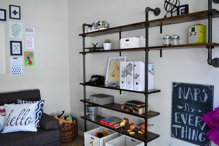 family room makeover, entertainment rec rooms, living room ideas, shelving ideas, wall decor, Be smart with toy storage