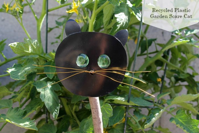 kid craft recycled plastic garden scare cat, crafts, gardening, repurposing upcycling